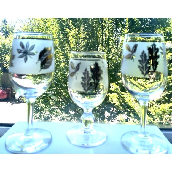 Vintage Libbey Golden Foliage Frosted Glassware – Set of 5 – 1950s Mid-Century B - Picture 3 of 16